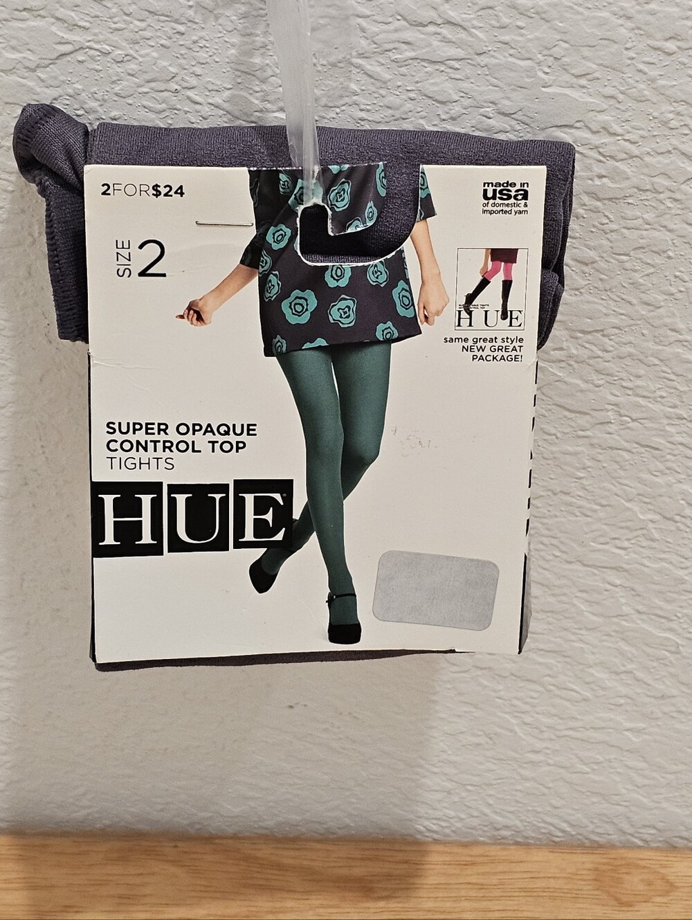 NIP HUE Super Opaque Control Top Tights Size 2 Graphite/Gray